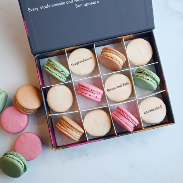 Personalised Engagement Macaron Gift Box Mademoiselle Macaron personalised-engagement-macaron-gift-box-mademoiselle-macaron