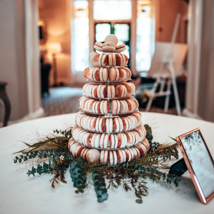 bespoke macaron tower at wedding table