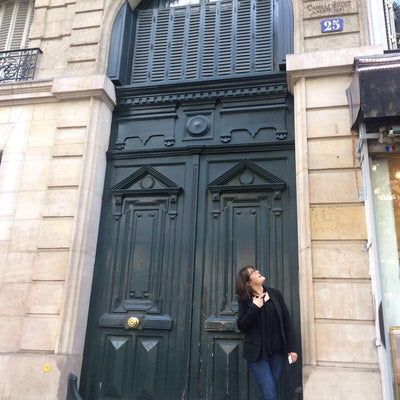 Mademoiselle Macaron outside her original Paris apartment. 