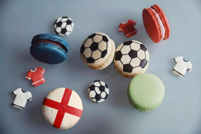 World Cup macarons. Macarons with England flag and football design.