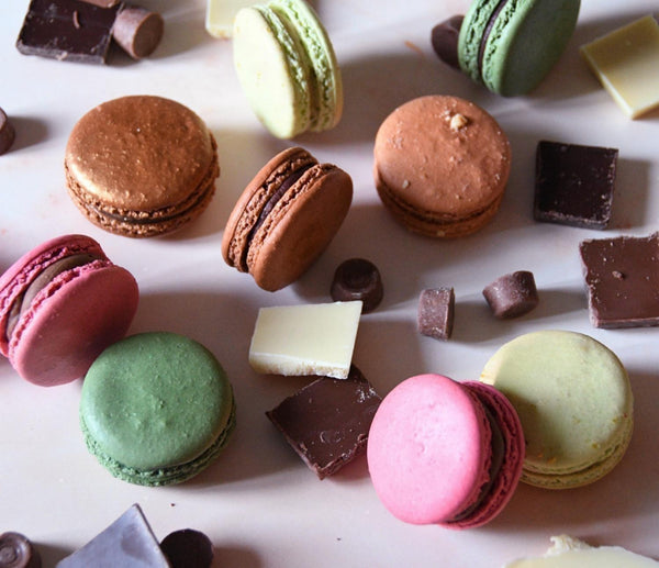 Chocolate Lovers Macaron Gift Box featuring handmade flavours from praline to chocolate mint, perfect for gifting and celebrations