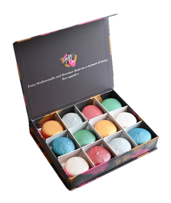 Luxury French macarons with metallic shimmer, perfect for birthdays, weddings and celebrations