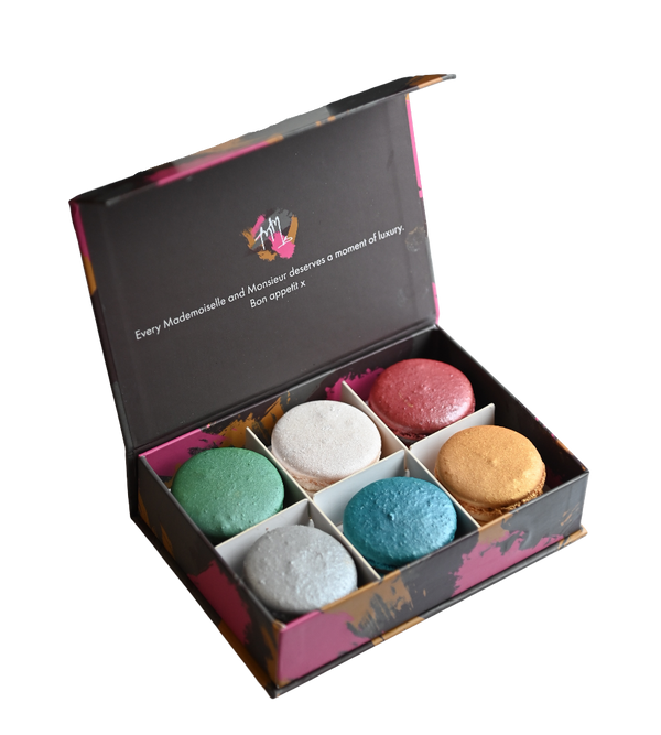Luxury French macarons with metallic shimmer, perfect for birthdays, weddings and celebrations