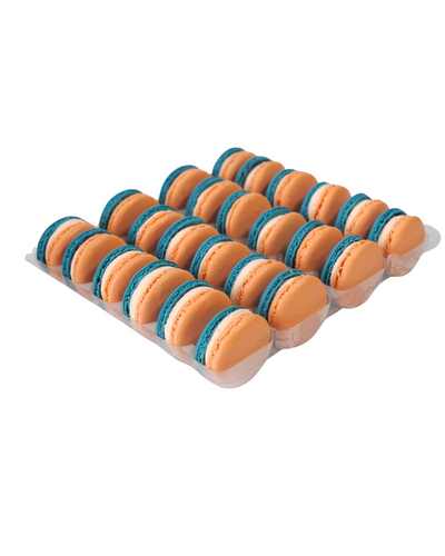 Blue and Orange Macarons in a Tray