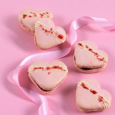 love heart shaped macarons close up