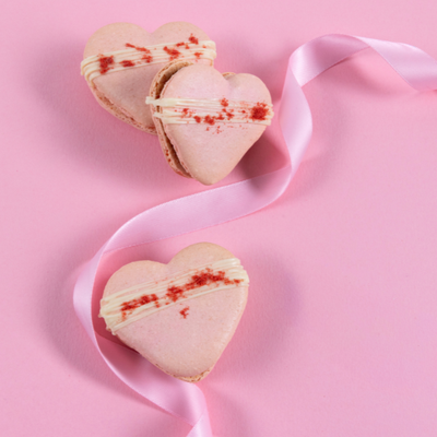 love heart shaped macarons pink ribon
