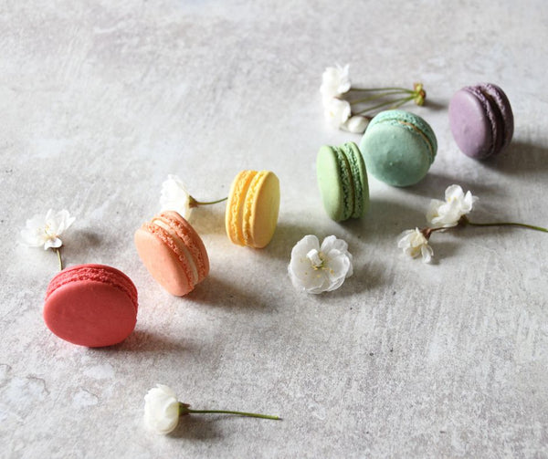 Birthday rainbow macaron gift set with assorted flavours, available in 6, 12, 18 and 24 piece boxes